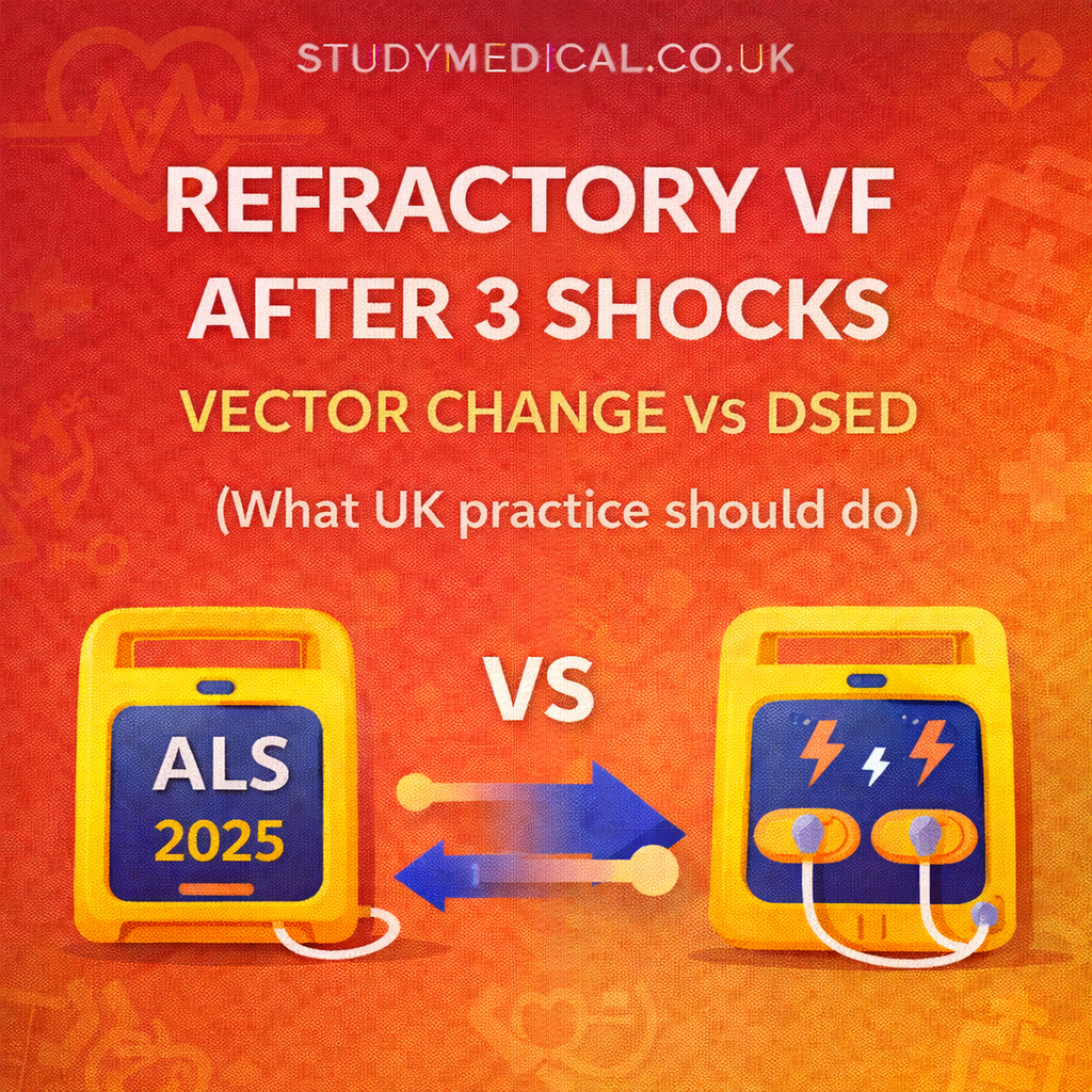 Refractory VF after 3 shocks: vector change vs DSED (what UK practice should do)